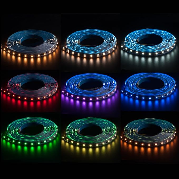BTF-LIGHTING RGBCCT 5 Colors in 1 LED 5050SMD RGBWW RGB+Dimmable Tunable Color Temperature 2700K-6500K 16.4ft 60LEDs/m 300LEDs DC12V Multi-Colored Tape Lights IP30 White PCB(No Adapter or Controller)