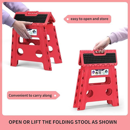 Delxo Folding Step Stool,Non-Slip Stool 13 inch Height Premium Heavy Duty Foldable Stool for Kids and Adults,Kitchen Garden Bathroom Stepping Stool 1 Pack in Red,2021 Upgrade Dotted Texture