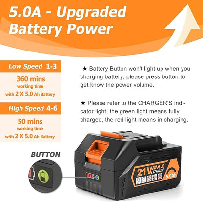 Leaf Blower - 320CFM 180MPH 21V Leaf Blower Cordless with 2 X 5.0 Ah Battery & Charger, Electric Leaf Blower Battery Powered Leaf Blower Lightweight for Snow Blowing & Lawn Care Yard Cleaning
