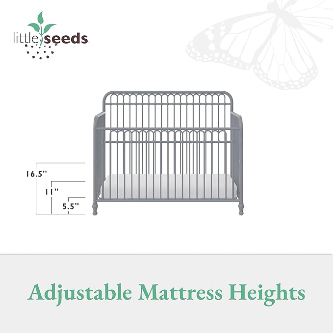 Little Seeds Ivy 3-in-1 Convertible Metal Crib, Dove Gray