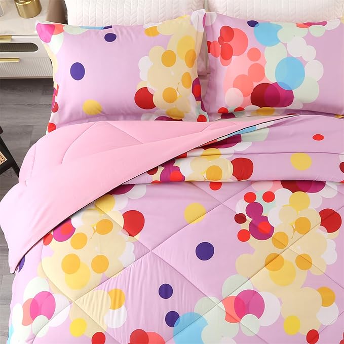 ENCOFT Pink Comforter Set Queen for Girls and Boys, Premium 3 Piece Colorful Bubbles Bedding Set Color, Comfortable and Breathable for Teens and Adults, 1 Comforter and 2 Pillowcases