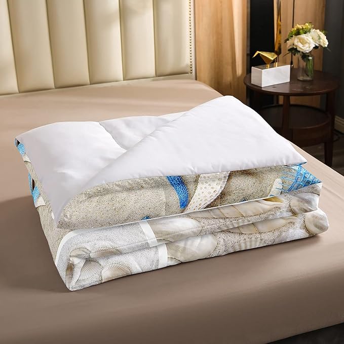Erosebridal Beach Comforter Set, Ocean Themed Bedding Set King Size Coastal Nature Duvet Sets Starfish Love Heart Bedding Comforters for Kids Boys Girls Teens Adult Bedroom Decor
