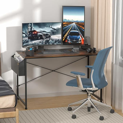 MoNiBloom Home Office Gaming Desk, 47 Inches Computer Study Table with A Storage Bag, Rustic Brown