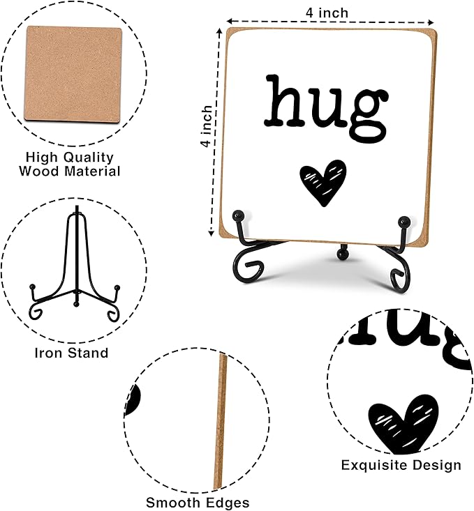 Hug - Home Office Desk Decor Wood Plaque with Stand, Love You Gifts, Thinking of You Gifts for Women Friends Girlfriend Boyfriend Mom Sisters - A01