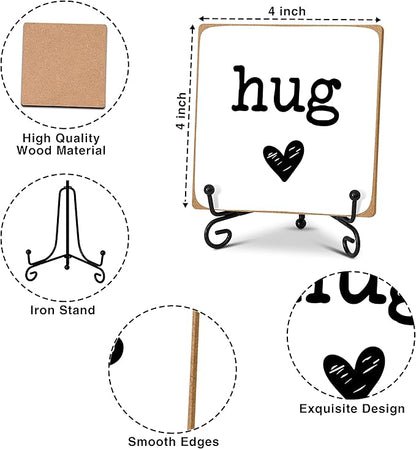 Hug - Home Office Desk Decor Wood Plaque with Stand, Love You Gifts, Thinking of You Gifts for Women Friends Girlfriend Boyfriend Mom Sisters - A01