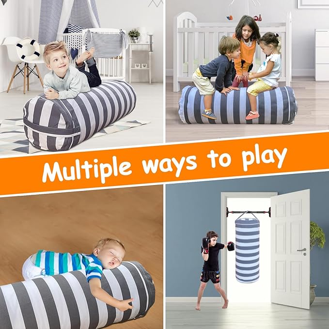 Stuffed Animal Storage Bean Bag Cover for Kids, Bean Bag Stuffed Animal Storage for Boys and Girls | Organize, Sit, Play, Box | X-Large, Cylinder, 2 Zippers at Both Ends, 100% Cotton Canvas