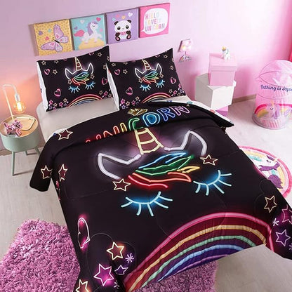 Cute Unicorn Comforter Sets Rainbow Soft Girls Comforter Sets 3pc Pink Flower Girl Unicorn Bedding Sets