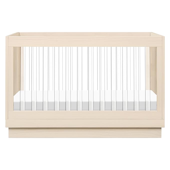 Babyletto Harlow Acrylic 3-in-1 Convertible Crib with Toddler Bed Conversion Kit in Washed Natural with Acrylic Slats, Greenguard Gold Certified