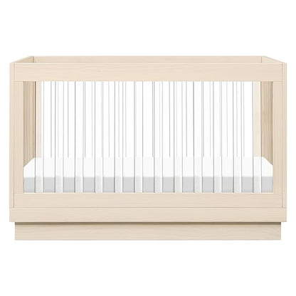 Babyletto Harlow Acrylic 3-in-1 Convertible Crib with Toddler Bed Conversion Kit in Washed Natural with Acrylic Slats, Greenguard Gold Certified