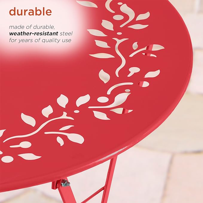 Alpine Corporation Indoor/Outdoor 3-Piece Bistro Set Folding Table and Chairs Patio Seating, Red