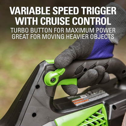 Greenworks 80V (150 MPH / 500 CFM / 75+ Compatible Tools) Cordless Axial Leaf Blower, 2.0Ah Battery and Charger Included