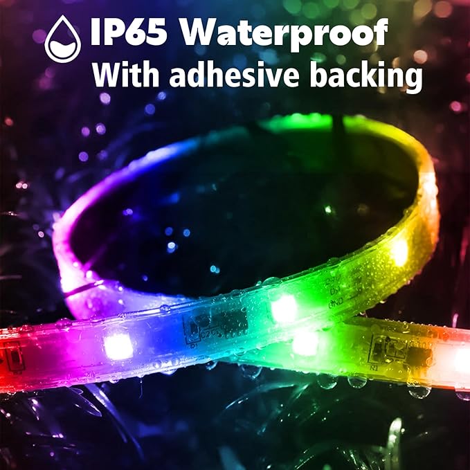 60ft Outdoor LED Strip Lights Waterproof 1 Roll,IP68 Outside Led Light Strips Waterproof with App and Remote,Music Sync RGB Exterior Led Rope Lights with Self Adhesive Back for Deck,Balcony,Pool…