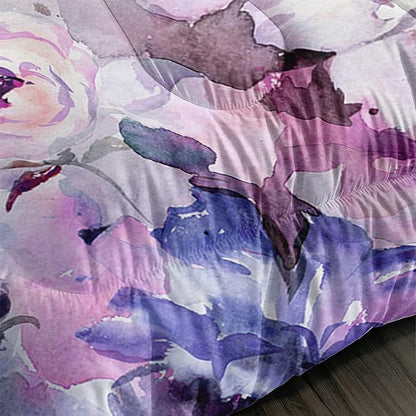 Kid Galloping Horse Comforter Set Room Purple Floral Animal Theme Handsome Horse Bedding Set for Boys Girls Adult, 1 Comforter + 2 Pillowcases