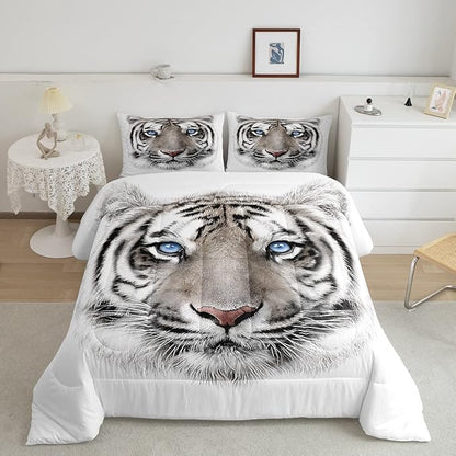 Erosebridal Boys Tiger Comforter Set King Size, Wild Animal Print Down Comforter for Boys Girls Teens Adult Bedroom, Grey Tiger Skin Duvet Insert Black White Stripe Bedding Comforters for Bedroom