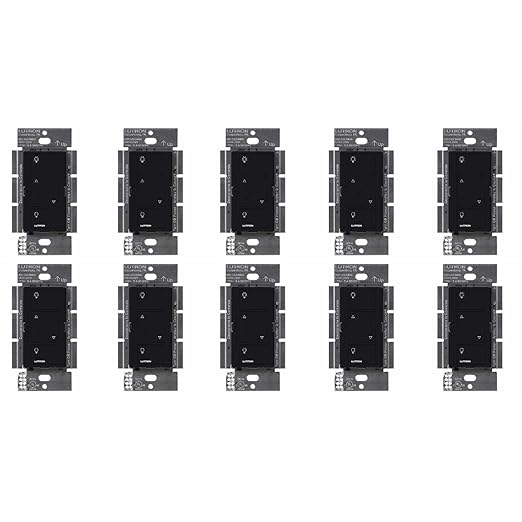 Lutron Caseta Original Smart Dimmer Switch (Lutron Smart Hub Required), for LED Lights, 150 Watt, Single-Pole/3-Way, No Neutral Required, PD-6WCL-BL-10-Pack, Black, 10 Pack