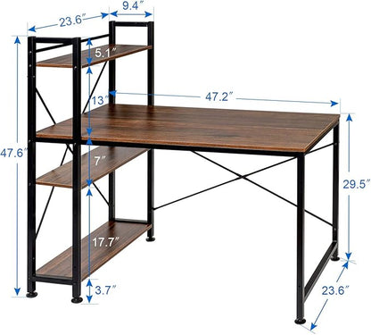 VECELO Computer Drawers/Shelves with Storage for Study/Writing and Home Office Workstation, 47 Inch Desk, Vintage Brown