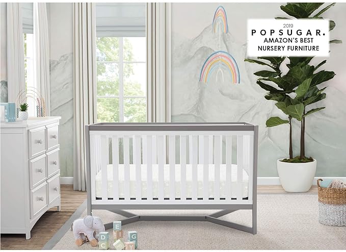 Delta Children Tribeca 4-in-1 Convertible Crib, White/Grey