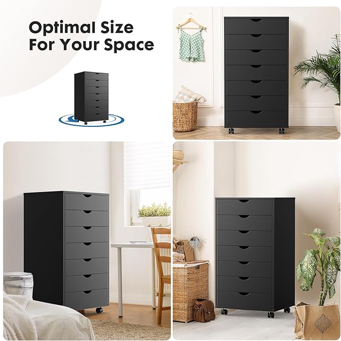 OLIXIS Chest Wood File Cabinet Rolling Organization Storage Dresser with Wheels for Home Office