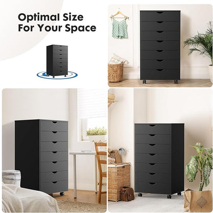 OLIXIS Chest Wood File Cabinet Rolling Organization Storage Dresser with Wheels for Home Office