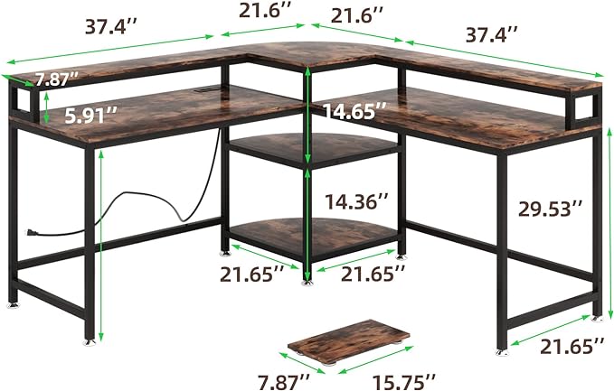 TIYASE L Shaped Desk with Power Outlet and USB Port, 59 in L-Shaped Computer Corner Desk with Storage Shelves, Home Office Desk Workstation with Monitor Stand, Tower Shelf, Rustic Brown