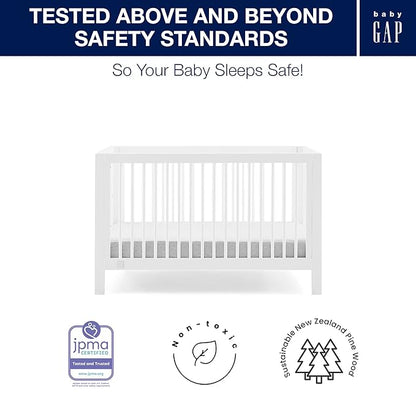 babyGap by Delta Children Charlie 6-in-1 Convertible Crib TrueSleep Crib and Toddler Mattress (Bundle), Bianca White
