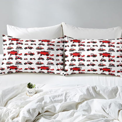 Erosebridal Red Tractor Comforter Set Twin Size Heavy Equipment Truck Down Comforter Kids Boys Girls Teens Harvester Tractor Bedding Set Construction Excavator Farm Equipment Quilt Set