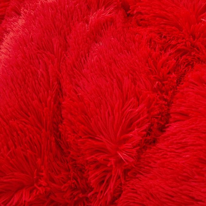 FOPPA Red fluffy Comforter Cover Set king- Ultra Soft fluffy Red Bedding Sets 3 Pieces (1 Duvet Cover + 2 Pillow case) pink fluffy bed set (Red, King)