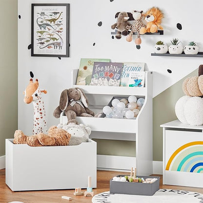 Haotian KMB71-W, White Children Kids Bookcase with Removable Boxes, Kid's Book Shelf Toy Shelf with Large Storage Drawer, Kids Storage Shelf Organizer with Storage Chest
