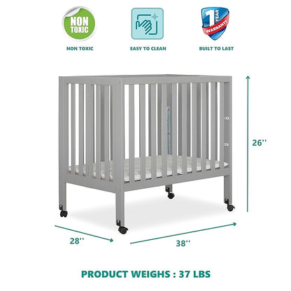 Jett Non-Full Size Folding Convertible Crib, Lightweight Portable Crib, Three Adjustable Mattress Height Settings, Easy to Fold Travel Crib, 1.5” Mattress Pad Included
