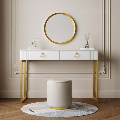 White Desk with Drawers,Modern Laptop Table with gold metal legs,43 inch Makeup Vanity Small Desk with Storage, Stylish & Functional Computer Desk Work Stations for Home Office