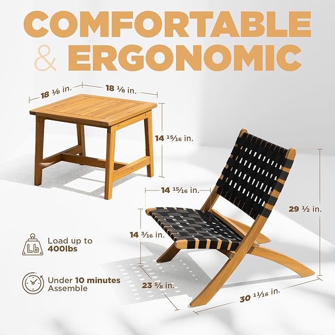 Design Heavy Duty 400lbs Capacity Patio Bistro Piece Outdoor, Onesize, Foldable Reclining Set 3