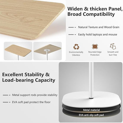 Portable Laptop Floor Stand, Bedside/Sofa Table with Height Adjustable 18''~47'', Stylish Movable Workstation Floor Standing Desk for Office, Meeting Room, living room Easy Assembly, White