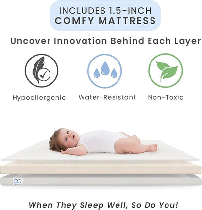 Delta Children Mia Portable Folding Mini Crib with 1.5-Inch Mattress - Greenguard Gold Certified, Bianca White