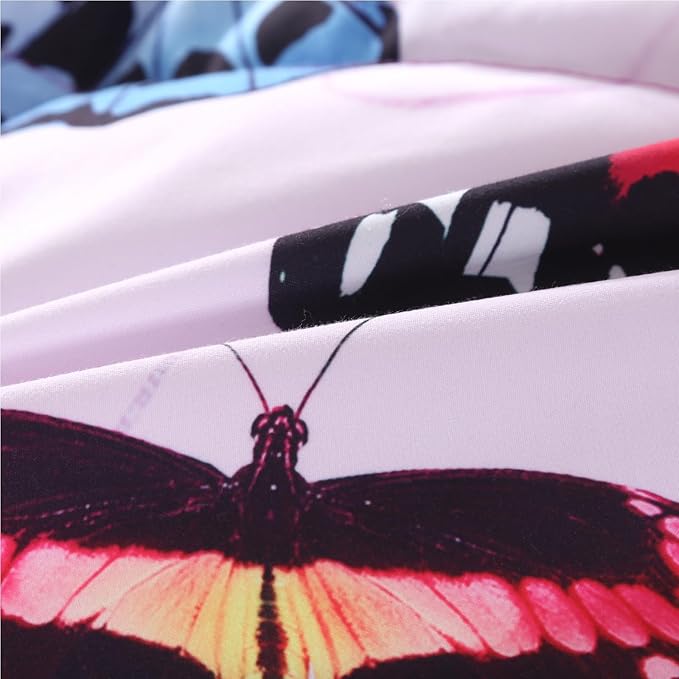 ENCOFT Pink and Purple Butterfly Comforter Set Twin, 3 Pieces Soft Microfiber Lightweight Butterfly Twin Bed Comforter Set, Extra Long Twin XL Comforter for Girls, Teen, 68"x92"