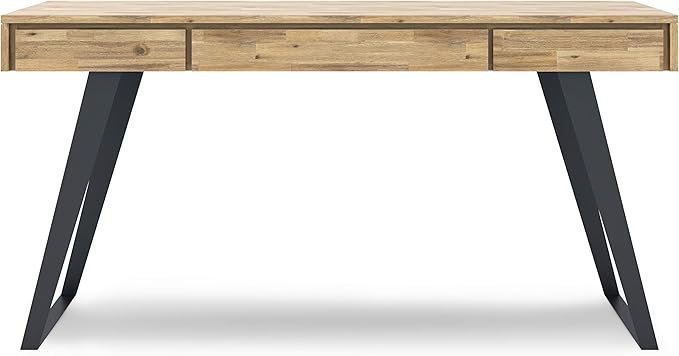 SIMPLIHOME Lowry SOLID WOOD and Metal Modern Industrial 54 inch Wide Home Office Desk, Writing Table, Workstation, Study Table Furniture in Distressed Golden Wheat with 2 Drawers
