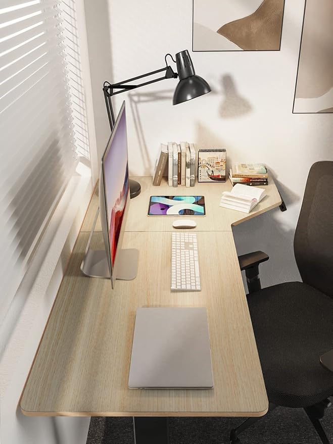 Electric Standing Desk, Height Adjustable Sit Stand up Desk, L-Shaped Memory Home Office Desk with Hook, 55 x 34 inch