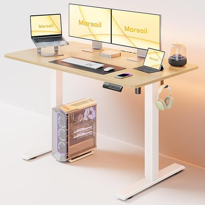 Marsail Electric Standing Desk, 48 * 24 Inch Height Adjustable Sit Stand up Desk with 3 Memory Preset, Headphone Hook Computer Desk Workstation for Home Office, Treadmill Pad