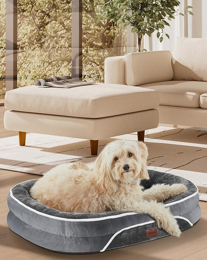 OhGeni Orthopedic Dog Bed Couch for Medium Sized Pets with Egg Foam Support, Four-Sided Bolster Cushions, Soft Tear-Resistant Fabric, and Removable Machine Washable Plush Cover 28-Inch (Gray)