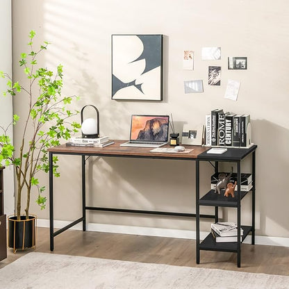 Multifunctional Computer Desk, Industrial Study Writing Desk w/Removable Storage Shelf, Heavy-Duty Metal Frame, 55 Inch Desk for Home Office, Gaming Room, Bedroom (Rustic Brown)