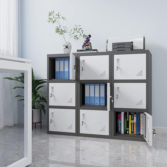 Metal Locker Storage Cabinet for School, Home, Office Employee Lock Box,Steel Organizer with 3 Doors & Keys,Steel Storage Cabinet
