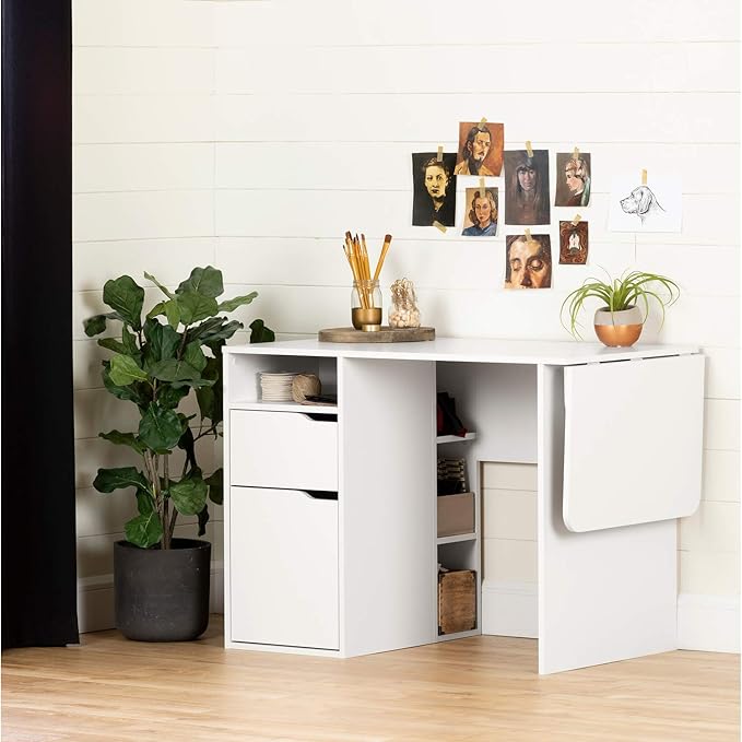 South Shore Crea Expandable Craft Table-Pure White