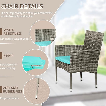 FDW Patio Conversation Set 4 Pieces Outdoor Furniture Set Wicker with Rattan Chair Loveseats Coffee Table for Outdoor Indoor Garden Backyard Porch Poolside Balcony,Gray Wicker/Blue Cushions