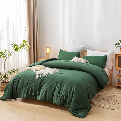 Emerald Full Size Comforter 3PCS Microfiber Full Size Comforters Set for All Season Boho Dark Green Comforter for Women and Men Soft Lightweight Bed Comforter Set