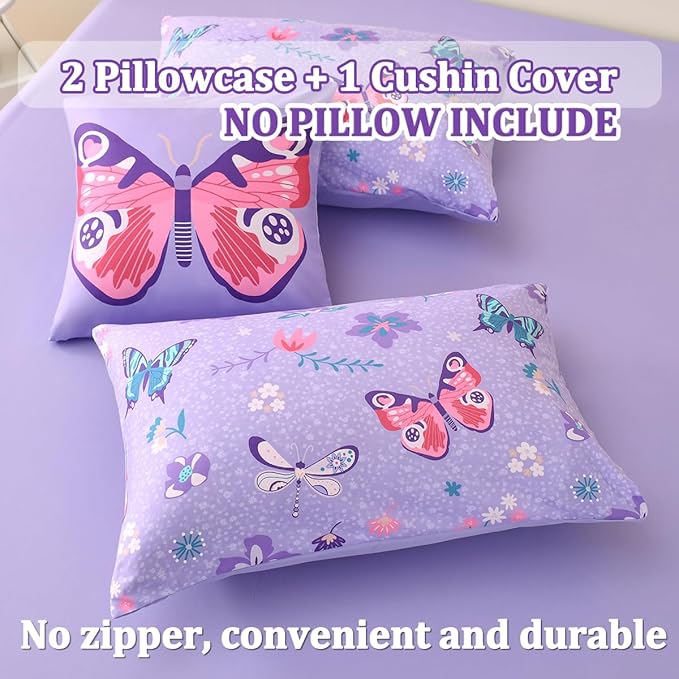 Butterfly Bedding Set Full, Purple Butterfly Comforter Set for Girls Kids Teens 6 pcs Bed in a Bag Full Bedding Sets for Girls