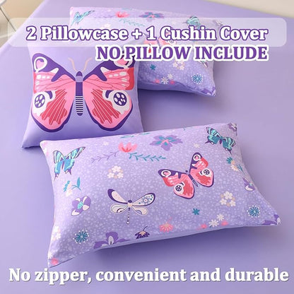 Butterfly Bedding Set Twin, Purple Butterfly Comforter Set for Girls Kids Teens 6 pcs Bed in a Bag Twin Bedding Sets for Girls