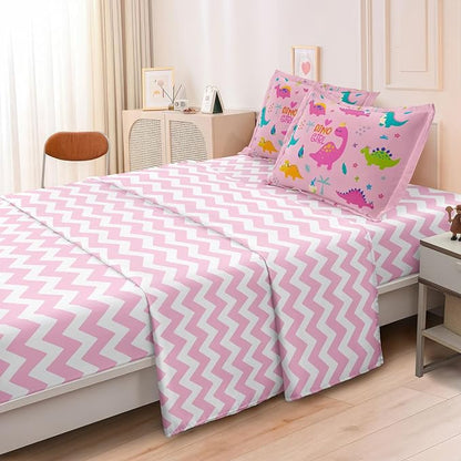 Girls Dinosaur Bedding Full Green Pink Dinosaur Comforter Set, Cute Cartoon Down Comforter for Little Girls Teens Kids Adults Room Decor, Reversible Bed-in-a-Bag 5-Piece Bed Sets