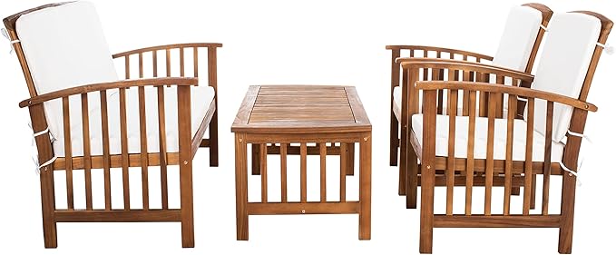 SAFAVIEH Outdoor Collection Rocklin Natural/ Beige 4-Piece Conversation Patio Set with Cushions