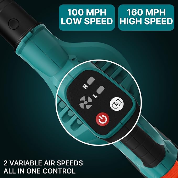Leaf Blower Cordless with 2 * 20V Battery and Charger,2 Speed Levels, Electric Lightweight Leaf Blowers for Lawn Care, Yard, Sidewalk and Snow Blowing, Non-Slip Hand Blower