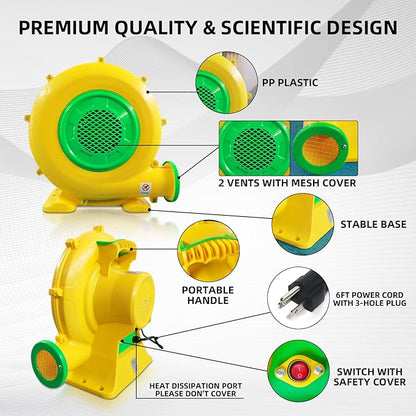 1100Watt/1.5HP High Power Air Blower for Large Inflatables, GONFLABLE Inflatable Bounce House Blower, Portable Fan Pump Blower Corded Commercial for Bouncy Castle, Jumper, Water Slide