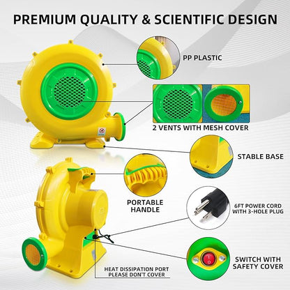 750W Bounce House Blower, Powerful Air Blower for Inflatable, Portable Inflatable Bubble House Blower Pump Fan for Inflatable Bouncy Castle, Jumper, Water Slide, Blower Corded(750 Watt 1HP)